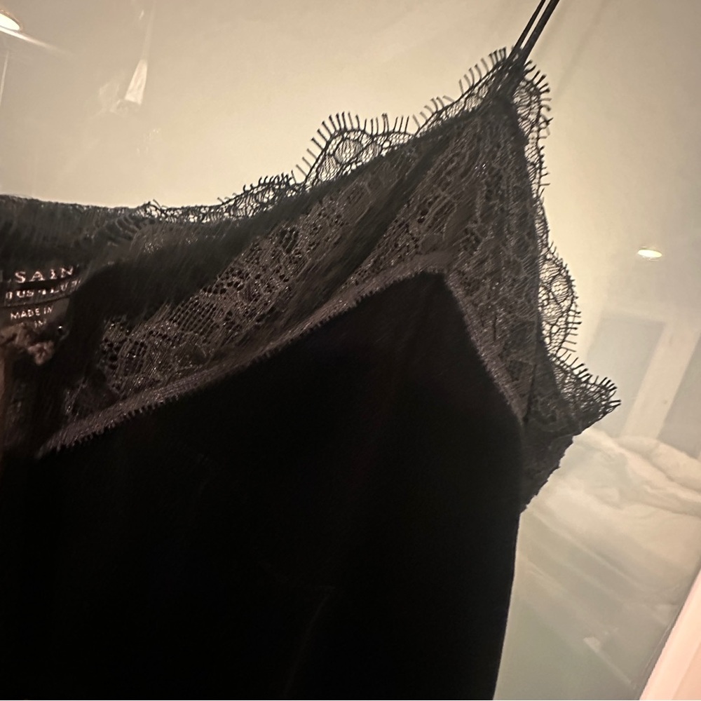 All Saints Black Velvet and Lace Trimmed Camisole U.S. 4/ UK 8 - Picture 9 of 10